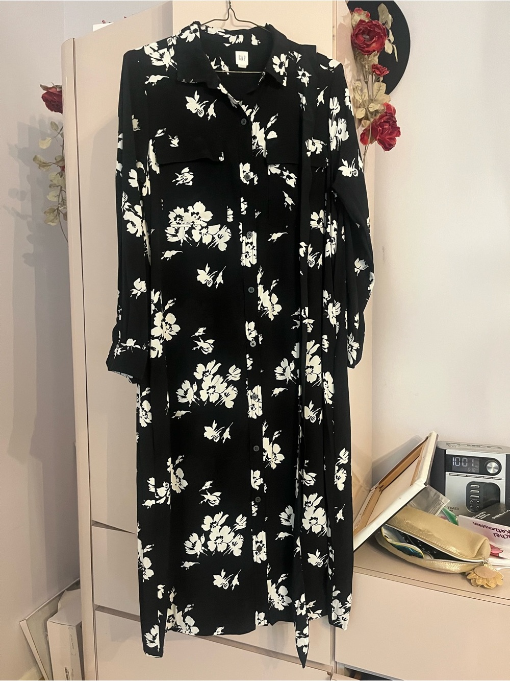 GAP Black Shirt with White Floral Print